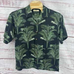 Tommy Bahama Camp Shirt Mens Large Silk Palm Tree Print Short Sleeve Hawaiian